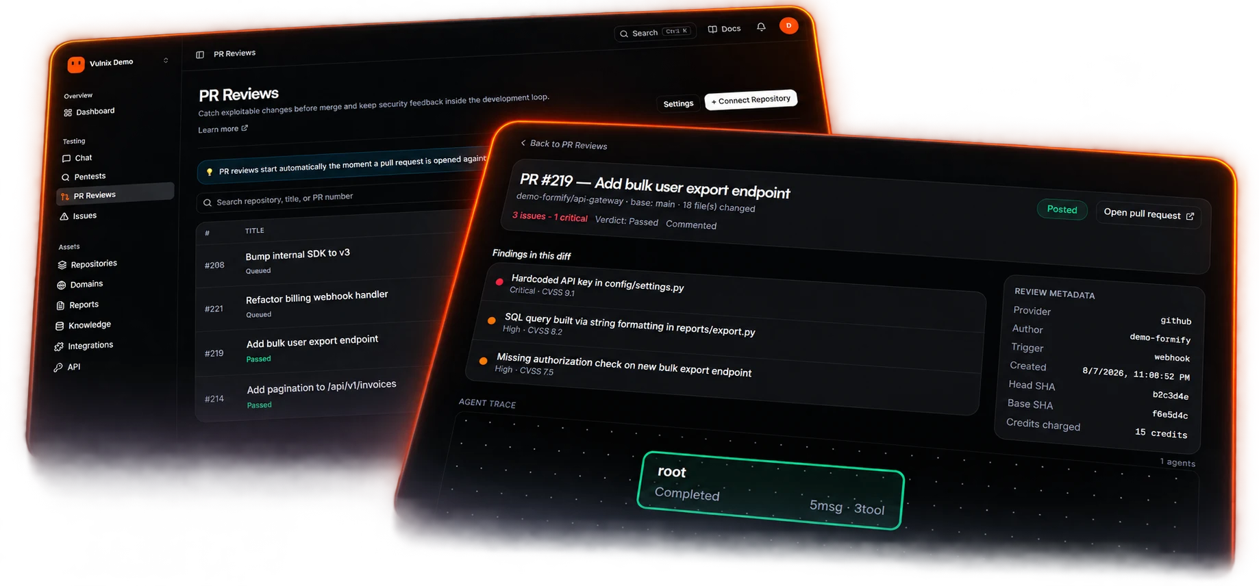 PR review in the Vulnix portal