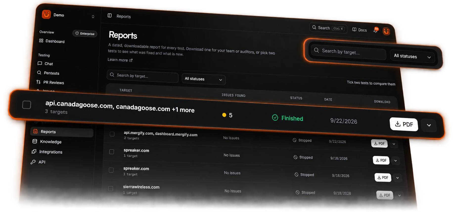 Reports in the Vulnix portal